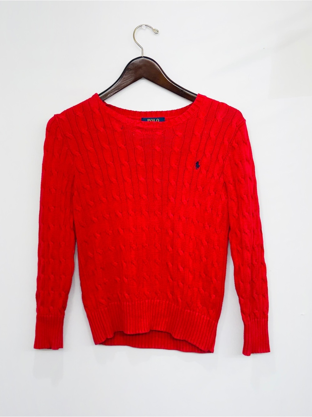 Polo Ralph Lauren Boys Red Cable Knit Sweater M 10–12 Classic Cotton Crewneck